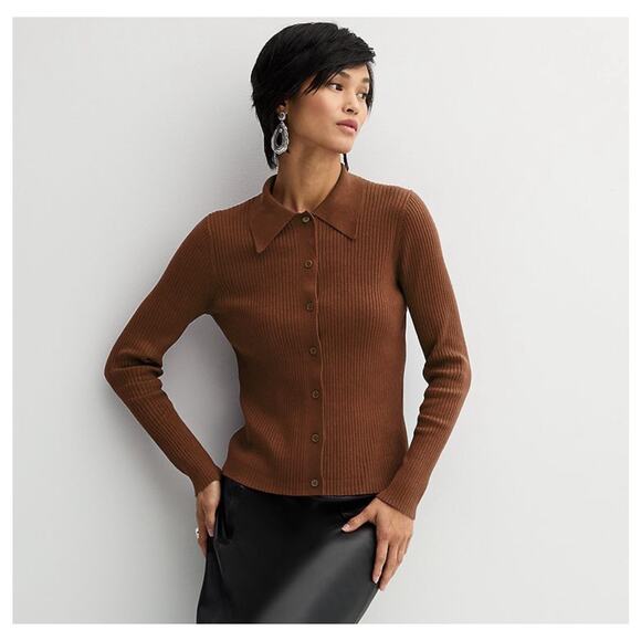 Nine West Chocolate Button-Up Cardigan - Picture 1 of 4